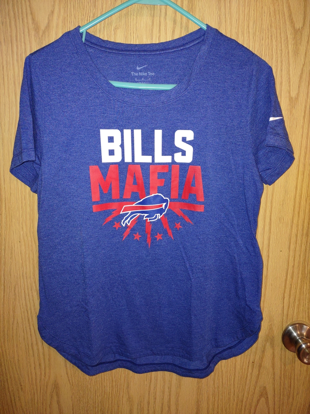 Nike Women's Blue 'Bills Mafia' Graphic Tee with Red & White Logo